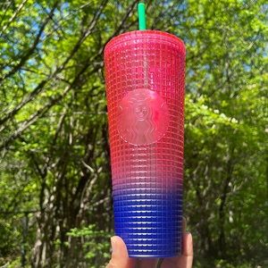 Starbucks 2022 Watermelon Pink Purple Gradient Ombre Grid Venti Tumbler!